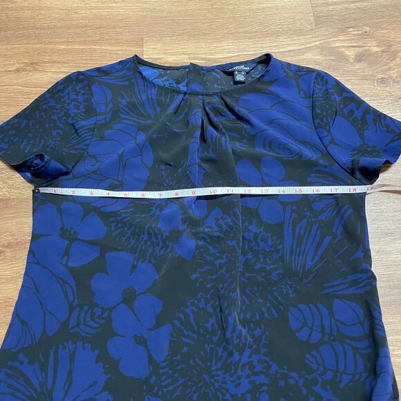 Lands End Blue Black Floral Short Sleeve Blouse Exposed Zipper Womens Size 8 - Picture 4 of 8